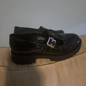 Sleek Black Patent Loafers with Buckle